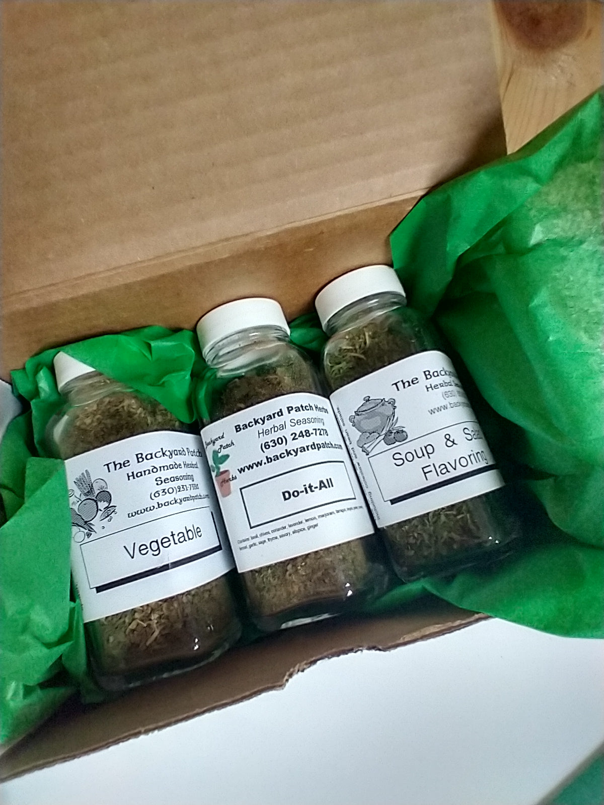 Set of three herb seasoning jars in a box, group gift