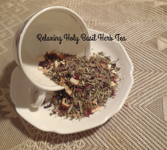 Relaxation Holy Basil Loose Herbal Tea, Tulsi, lavender, hibiscus, lemon balm, mint, rosehips, caffeine free, organic herb tea, lemon grass