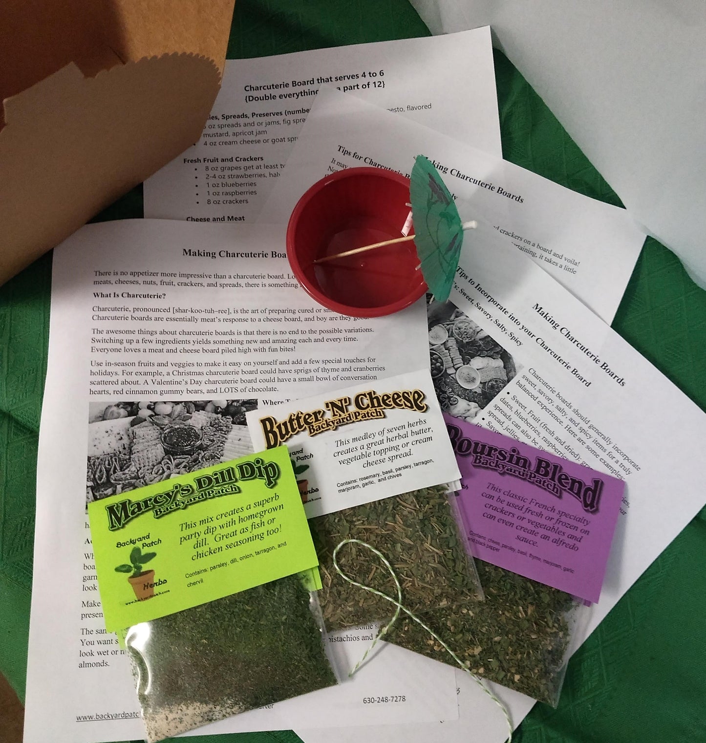 Charcuterie Starter Kit with cheese ball mixes, instructions and even a dip dish