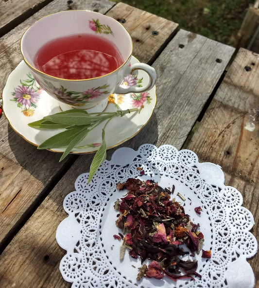 Hibiscus Rose Blush Loose Herbal Tea, rose hips, hibiscus, sage, no caffeine