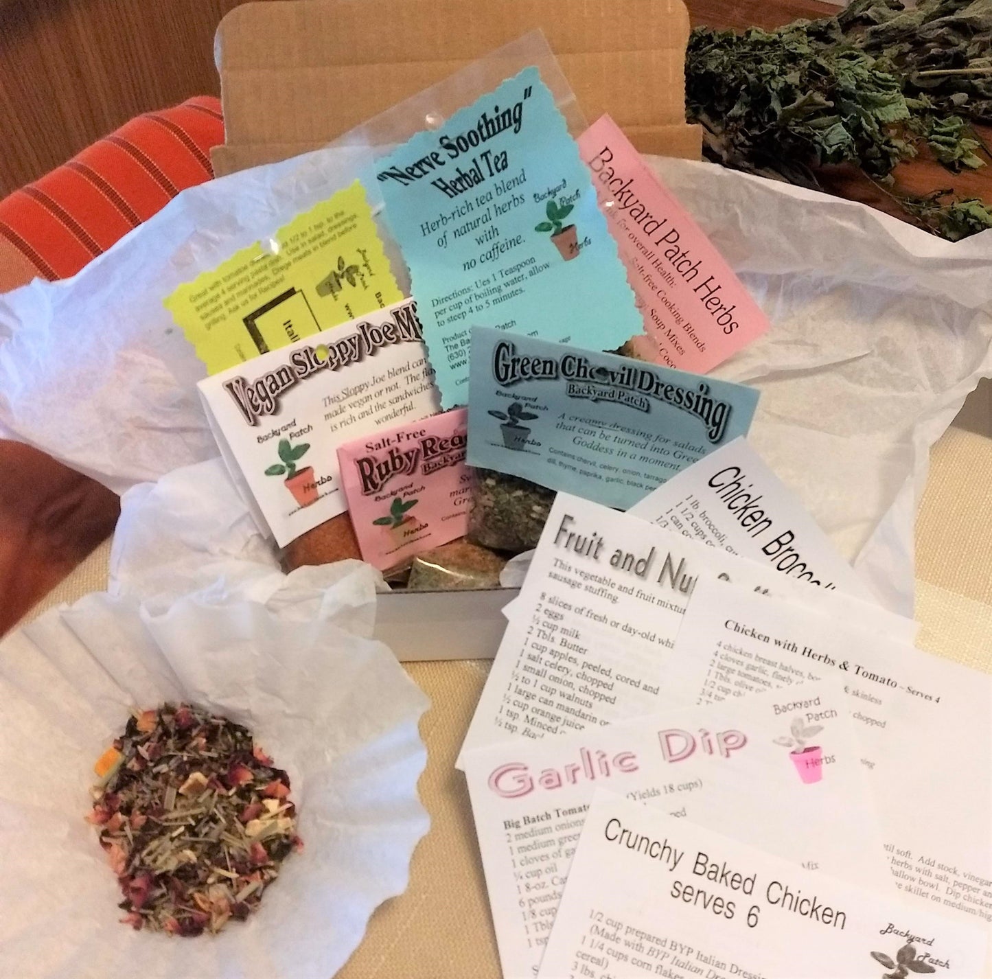 Sample Box / CSA Box, seasonings and recipes
