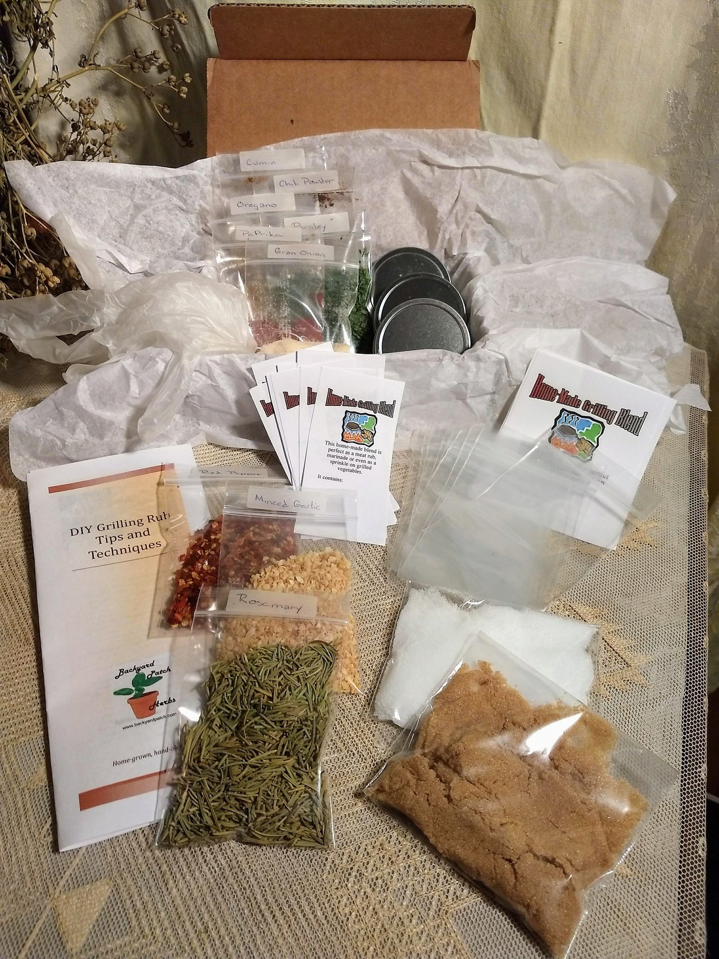 DIY Grilling Rubs Kit, make your own gifts, homemade, gift for men, cumin, chili, peppers, salt, sugar
