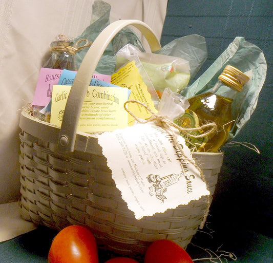 Pasta Dinner in a Basket, seasonings, recipes and ingredients