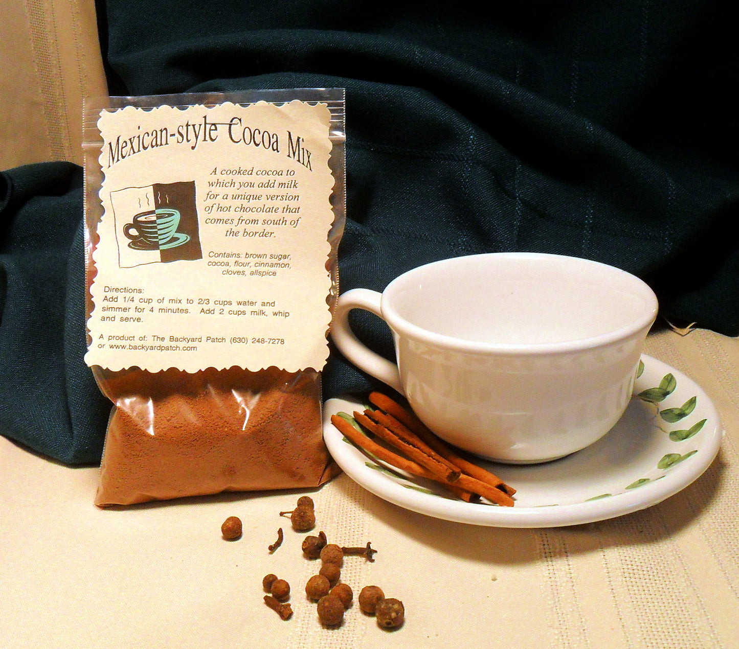 Instant Herbal Hot Chocolate - Cocoa Mixes, choose ONE of 5, cinnamon, nutmeg, allspice, cocoa, milk