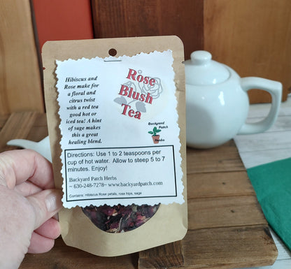 Hibiscus Rose Blush Loose Herbal Tea, rose hips, hibiscus, sage, no caffeine