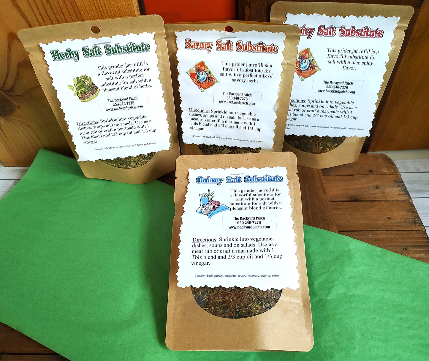 Salt Substitute refill bag, herb cooking seasoning, features garlic, onion, dried herbs, salt free