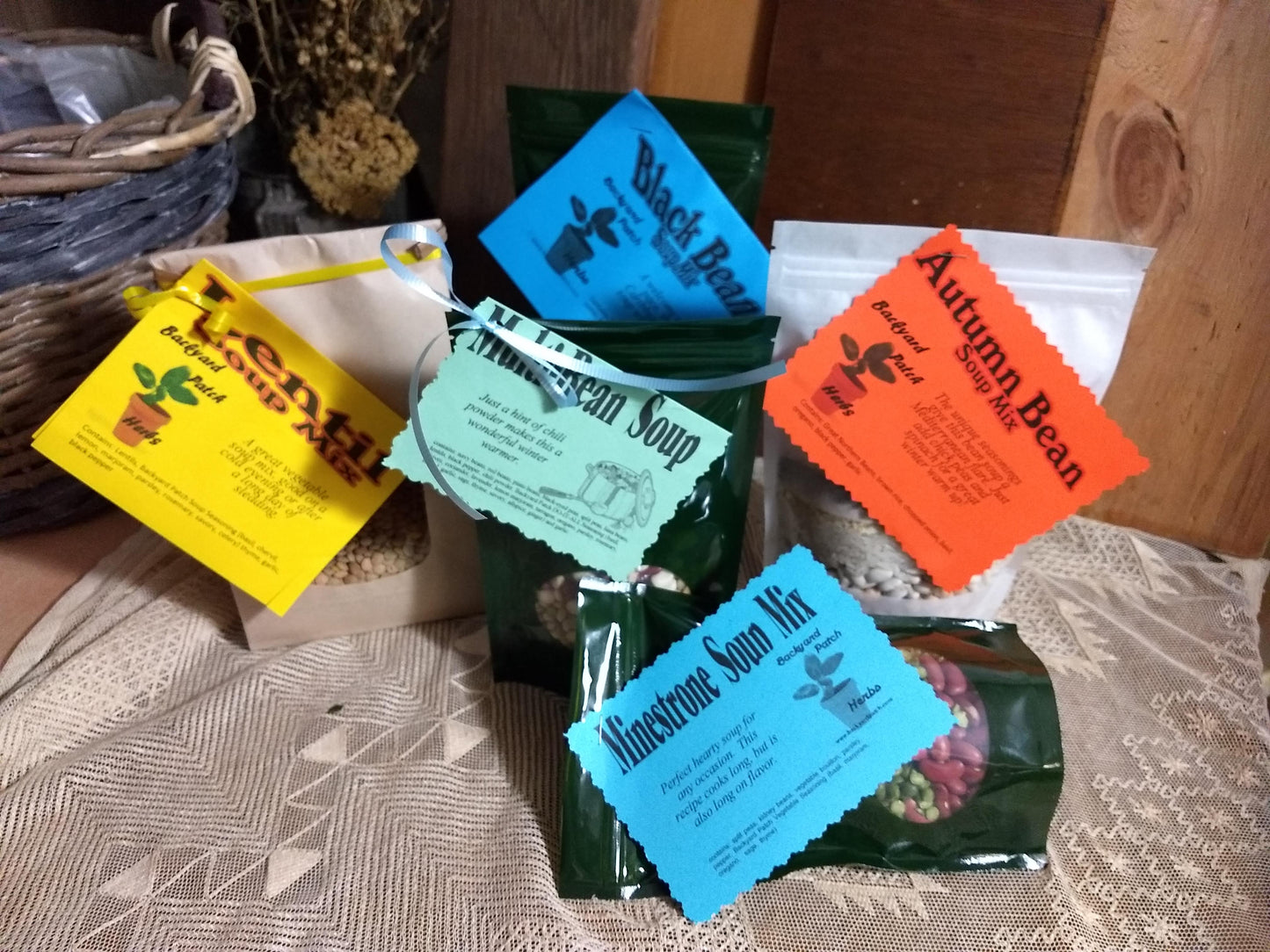 Group of fall soup mixes in poly bags