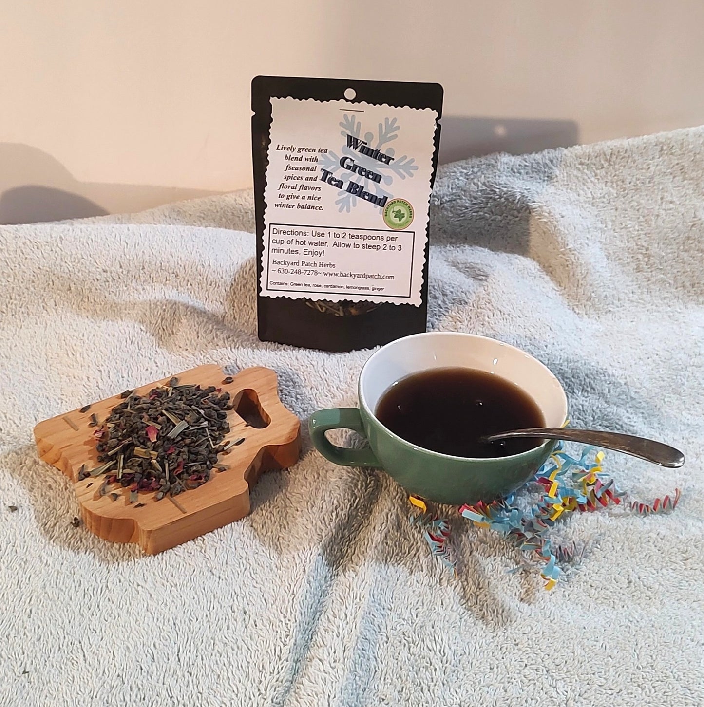 Green Teas blended with herbs, many varieties