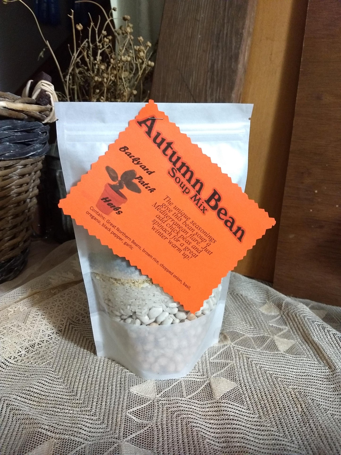 Autumn Bean Gourmet Dry Soup Mix, vegan, salt-free, chickpeas, pinto beans