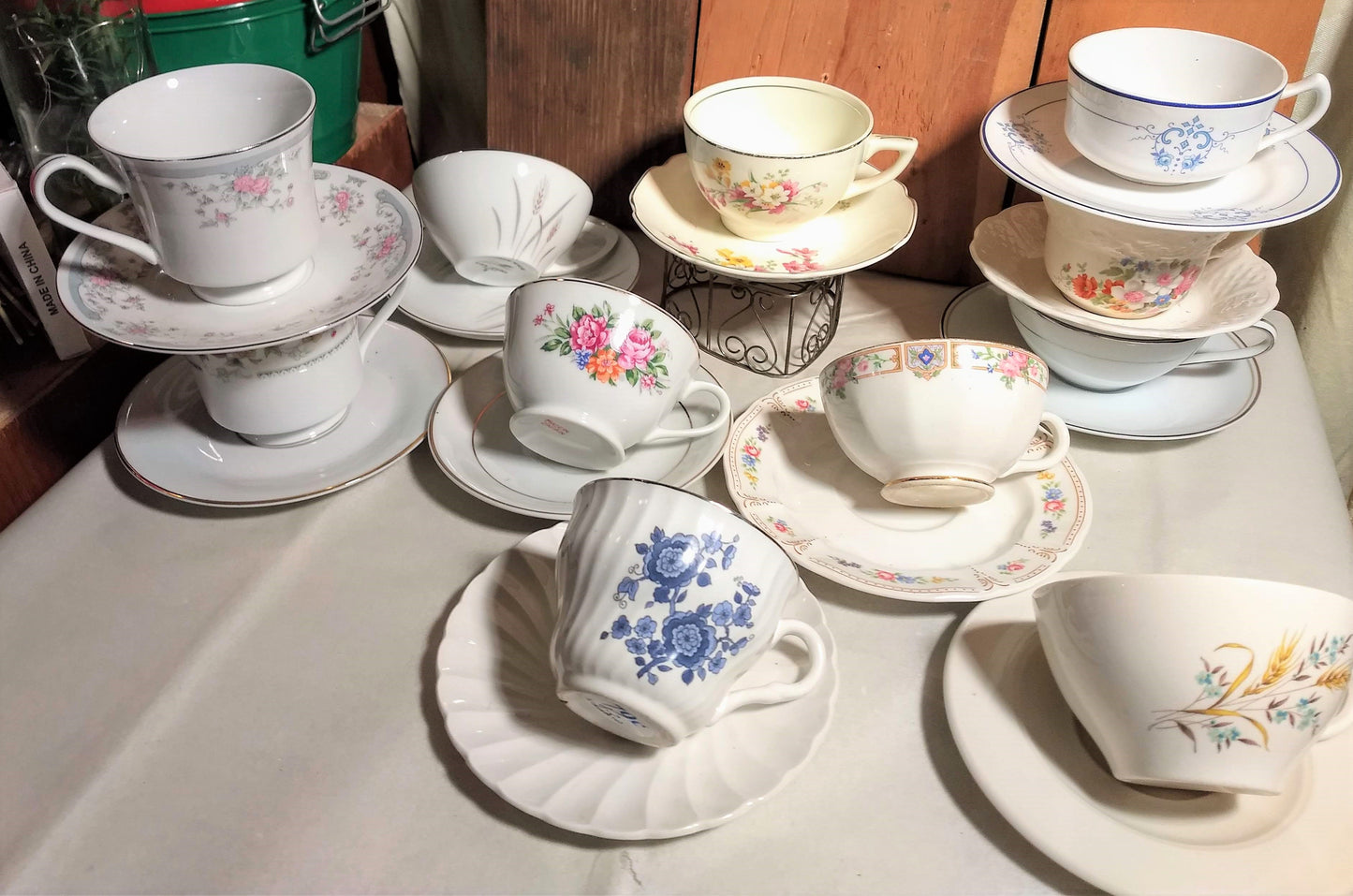 Collectible Vintage Tea Cup with Herbal Tea, hostess gift, Honey and Tea