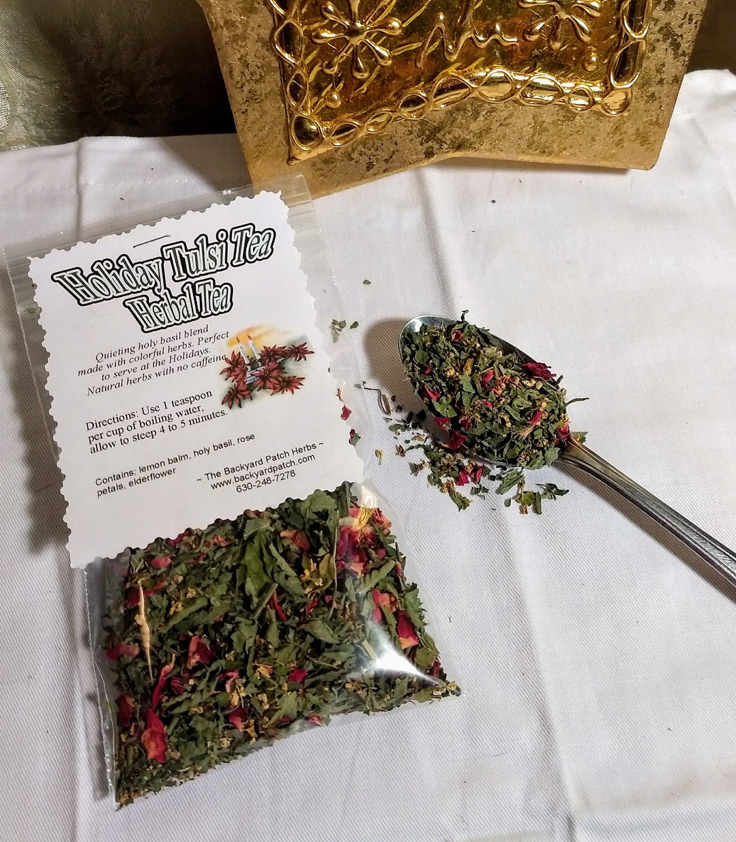 Holiday Tea Blend, Holiday Holy Basil Tea, Tulsi Tea, Lemon Balm, Elderflower, Rose petals