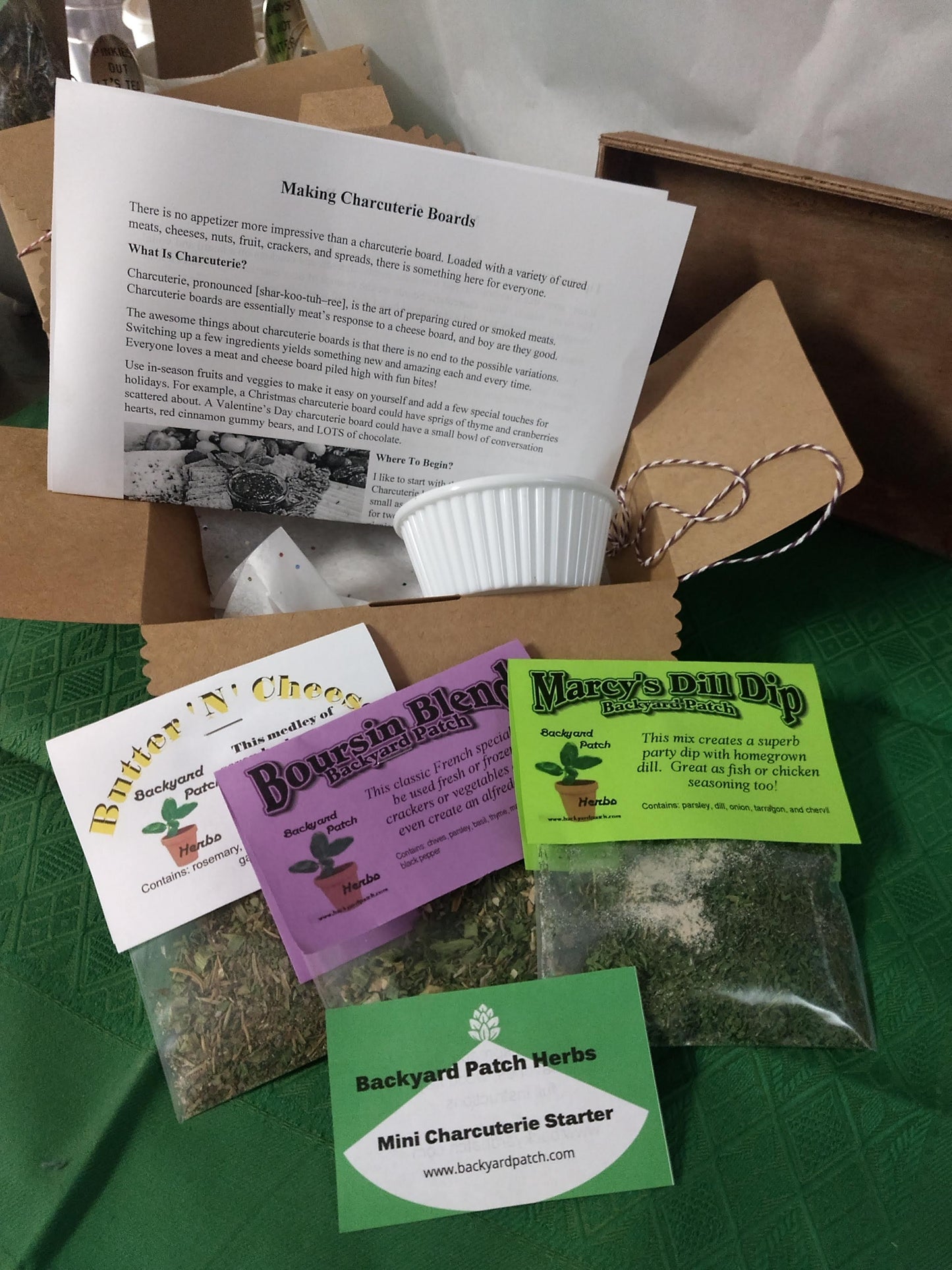 Charcuterie Starter Kit with cheese ball mixes, instructions and even a dip dish