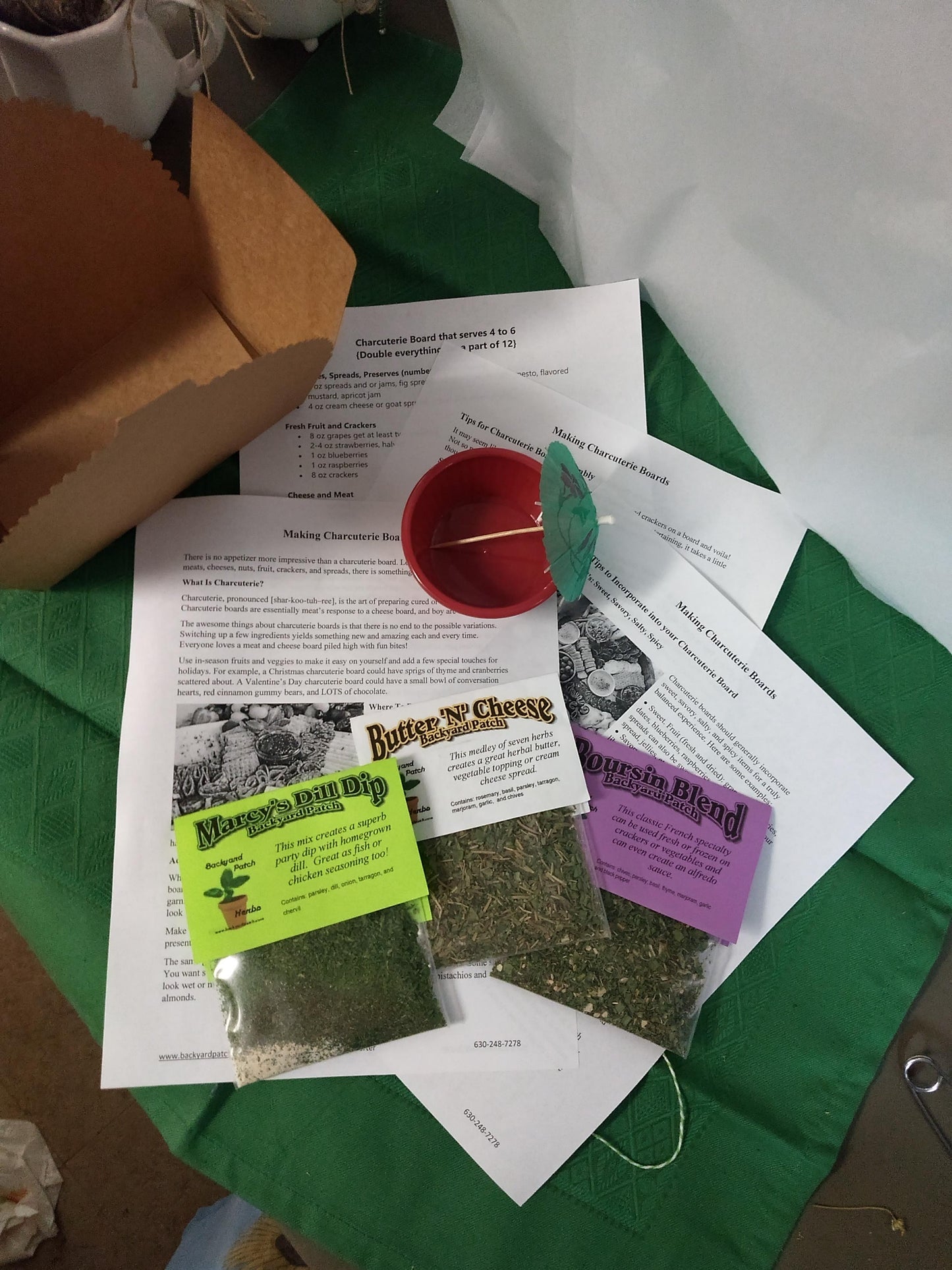 Charcuterie Starter Kit with cheese ball mixes, instructions and even a dip dish