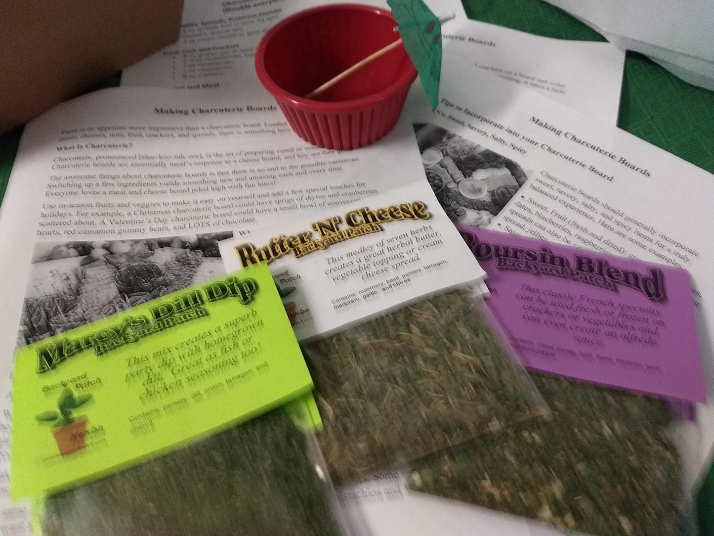 Charcuterie Starter Kit with cheese ball mixes, instructions and even a dip dish