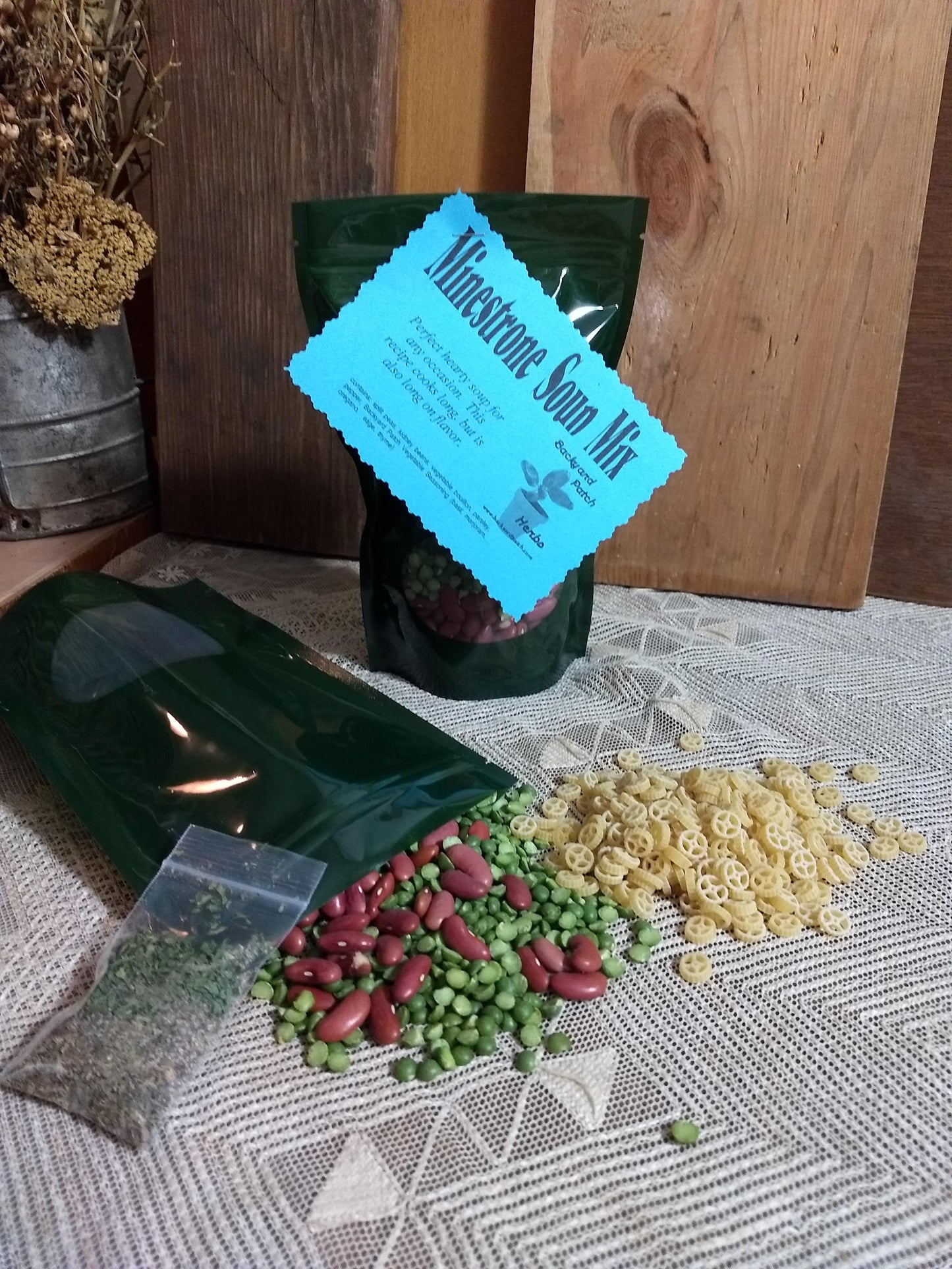 Handmade Pottery Bowl with Minestrone Soup Mix | Gourmet dry soup mix | organic | Backyard Patch Herbs