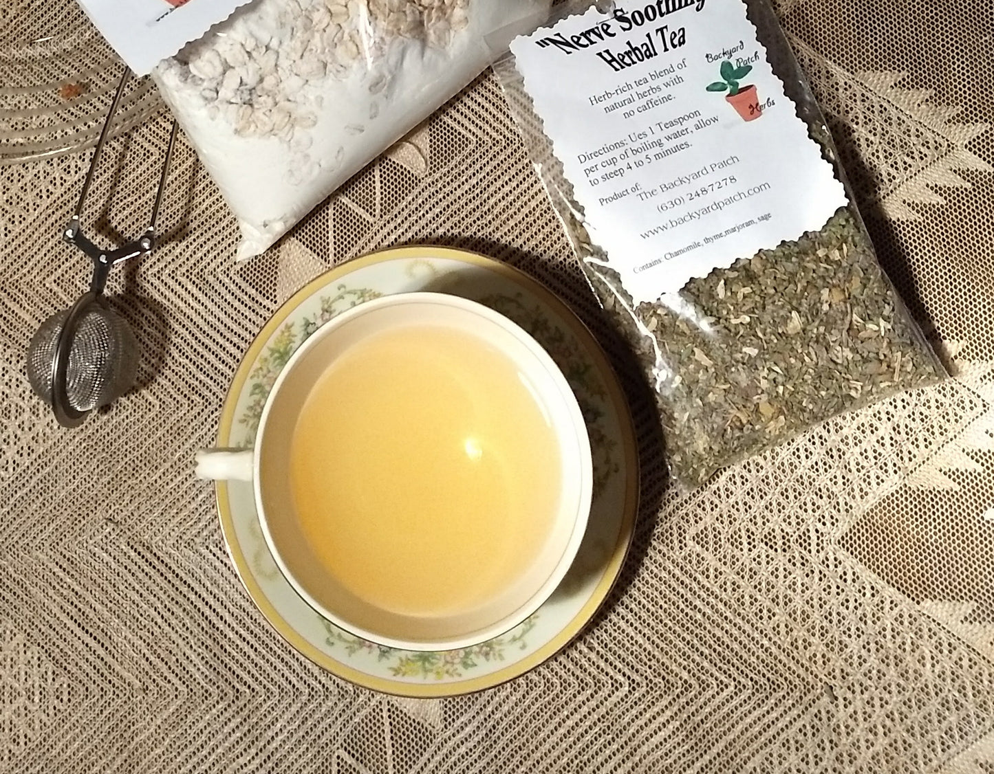 Nerve Soothing Loose Herbal Tea, chamomile, thyme, marjoram, sage, Backyard Patch