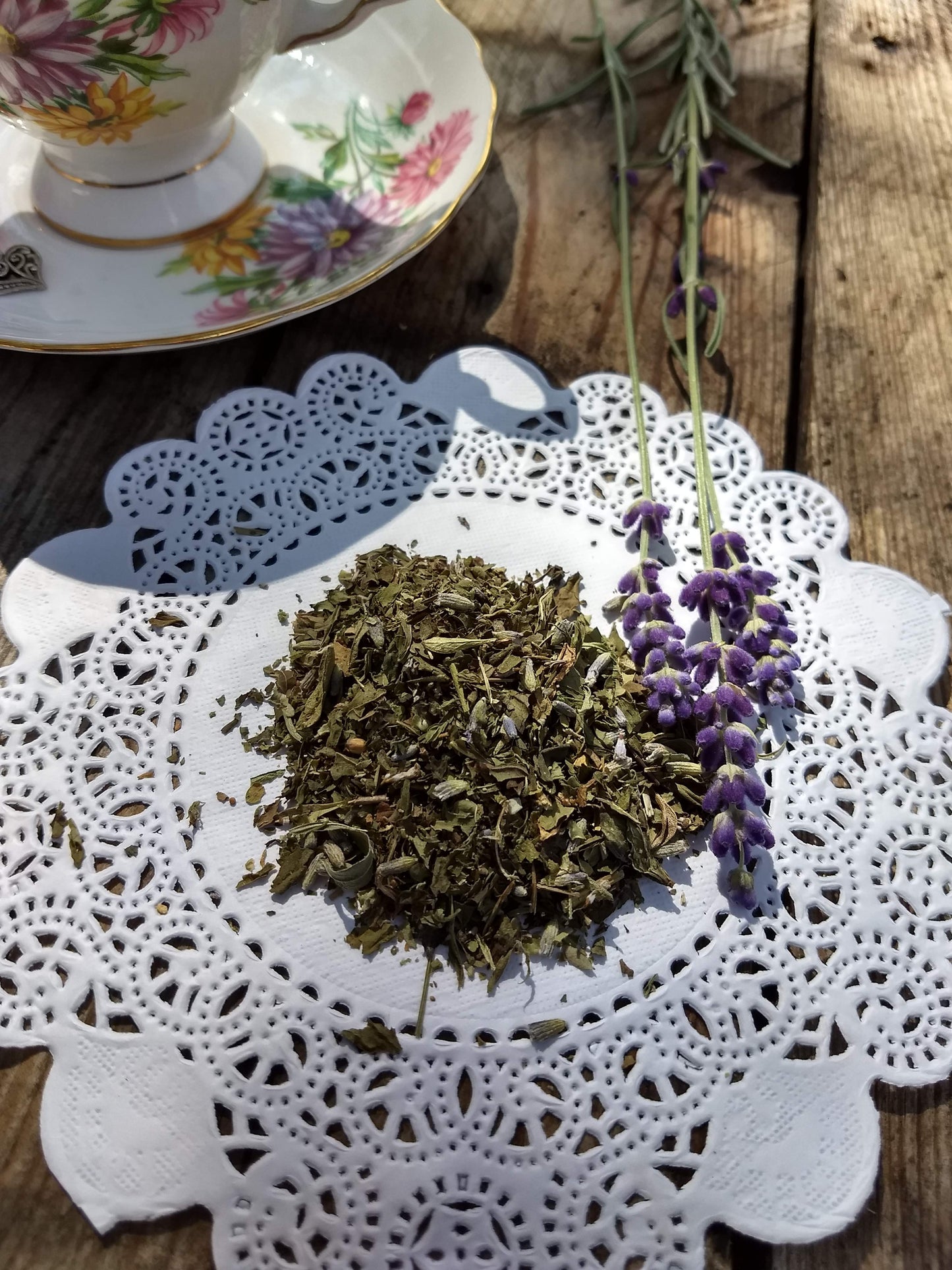 Shakespeare Loose Herbal Tea, mint, marjoram, savory, lavender, no caffeine, hand blended, Winter's Tale Tea