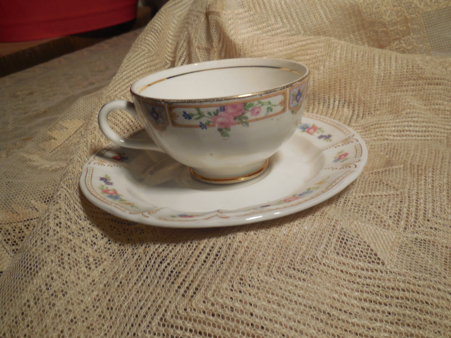 Collectible Vintage Tea Cup with Herbal Tea, hostess gift, Honey and Tea