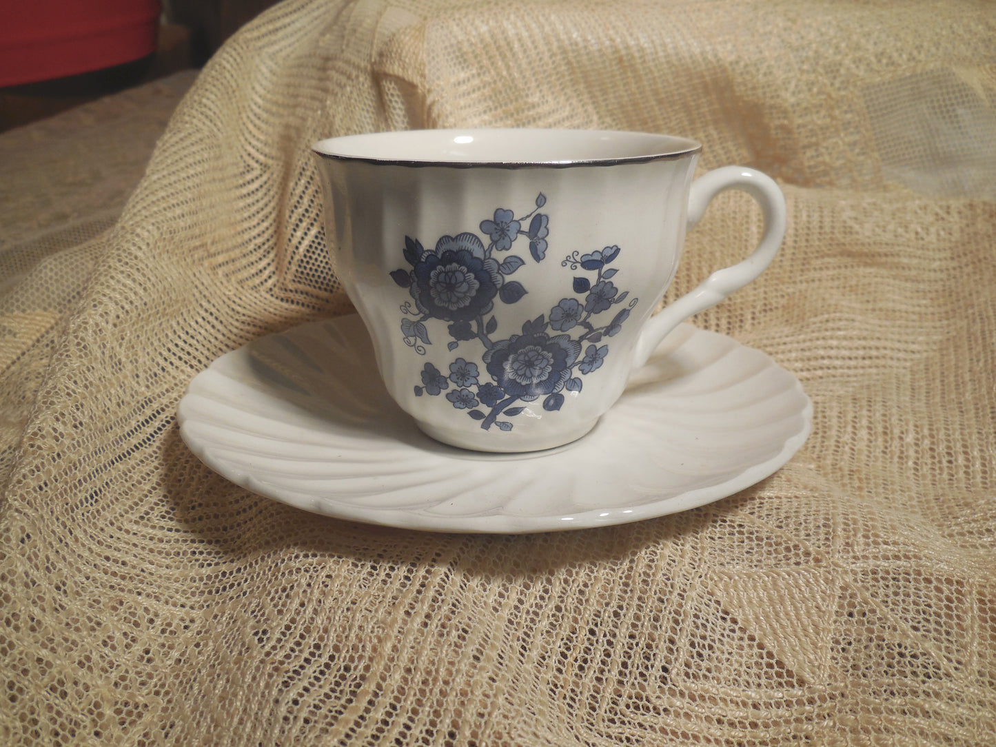 Collectible Vintage Tea Cup with Herbal Tea, hostess gift, Honey and Tea
