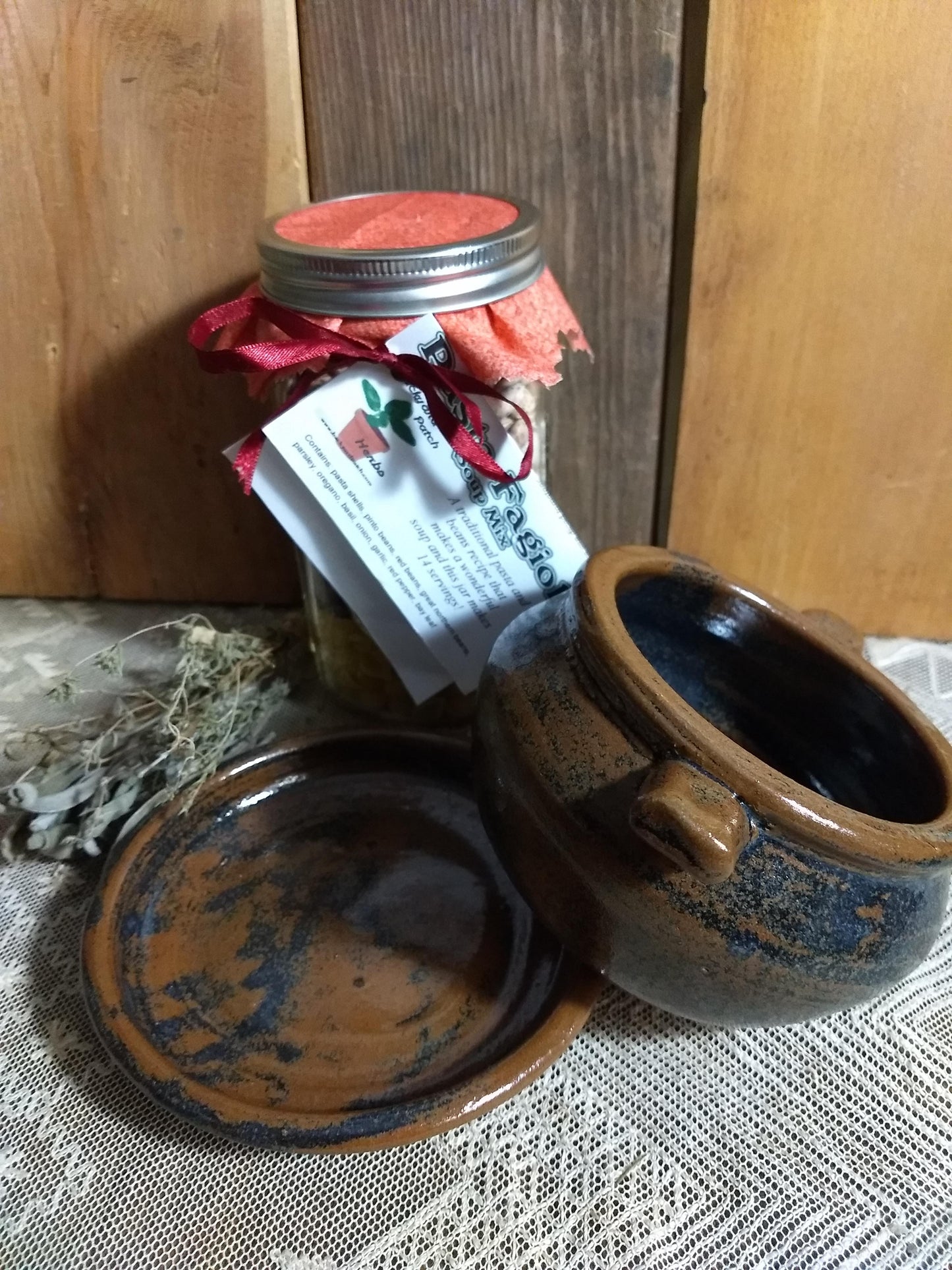 Handmade Pottery Bowl with Minestrone Soup Mix | Gourmet dry soup mix | organic | Backyard Patch Herbs