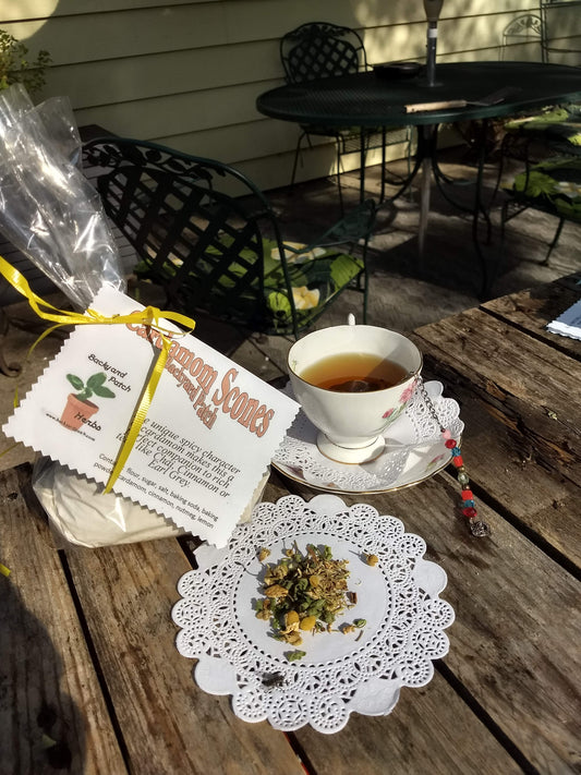 Scone and Tea Gift Package, Cardamom Scones and Cinnamon Spice Herb Tea, Caffeine-Free