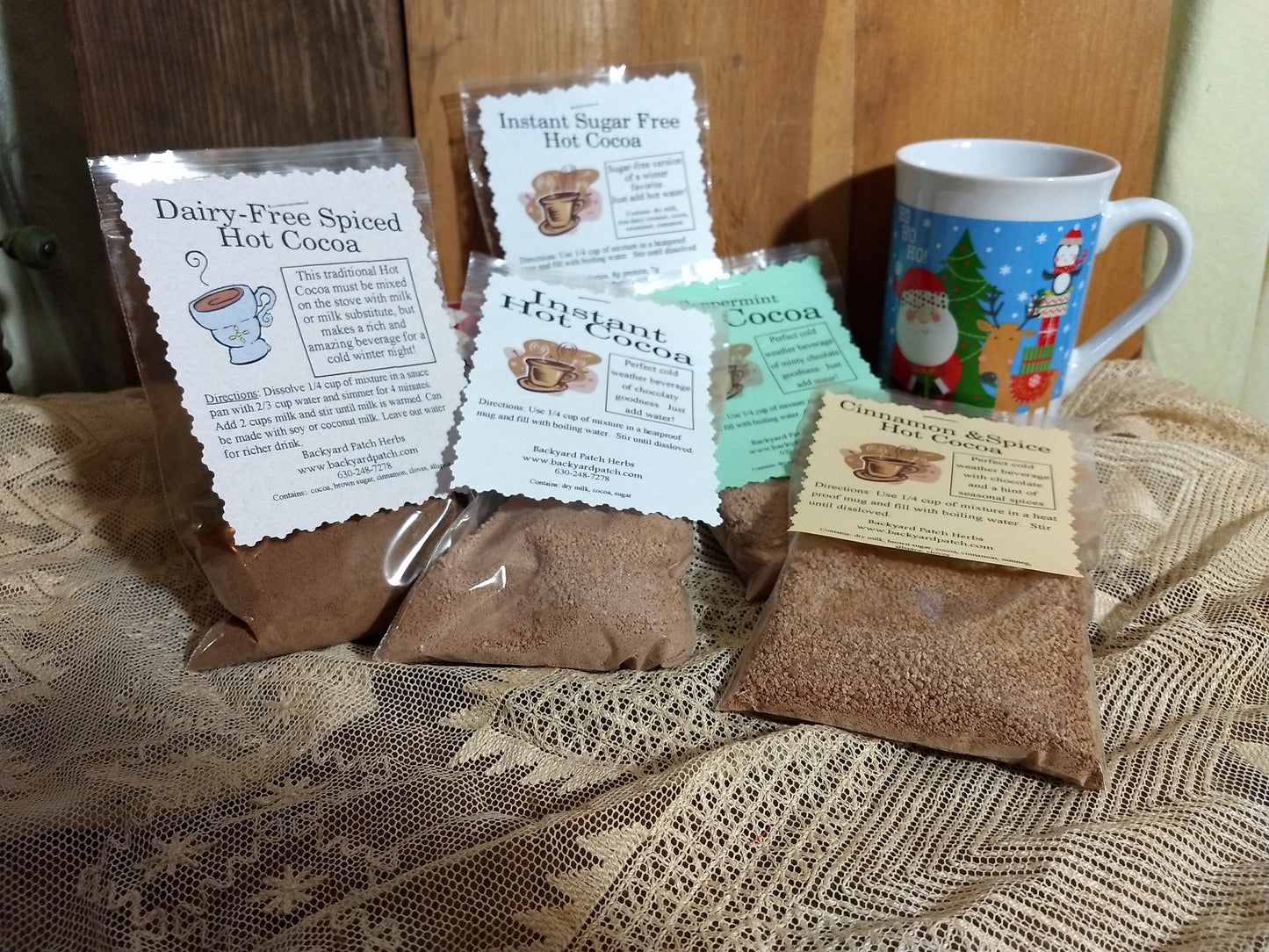 Instant Herbal Hot Chocolate - Cocoa Mixes, choose ONE of 5, cinnamon, nutmeg, allspice, cocoa, milk