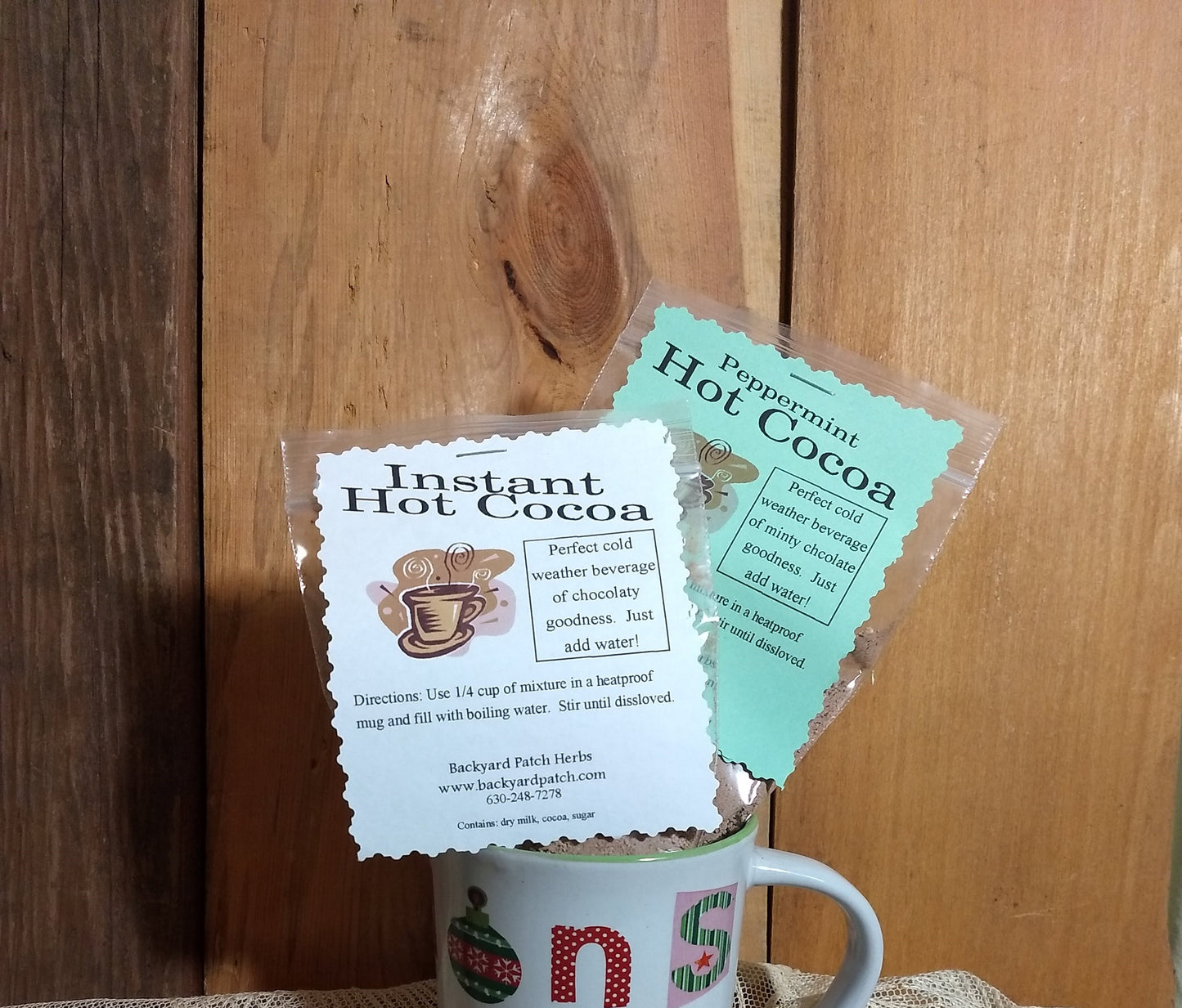 Instant Herbal Hot Chocolate - Cocoa Mixes, choose ONE of 5, cinnamon, nutmeg, allspice, cocoa, milk