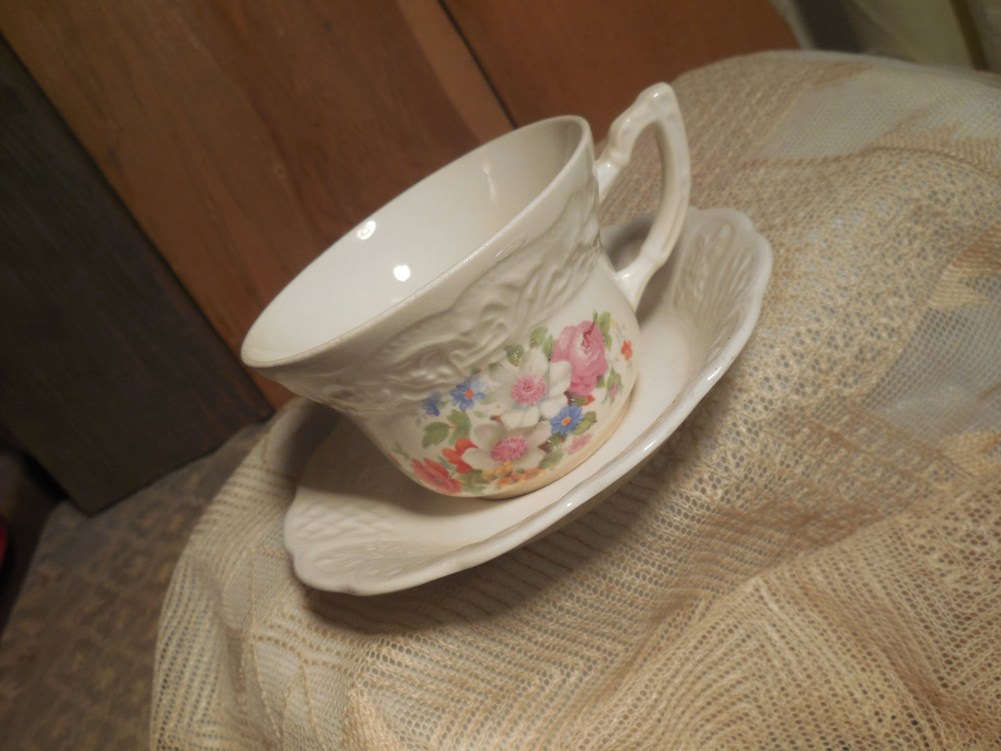 Collectible Vintage Tea Cup with Herbal Tea, hostess gift, Honey and Tea