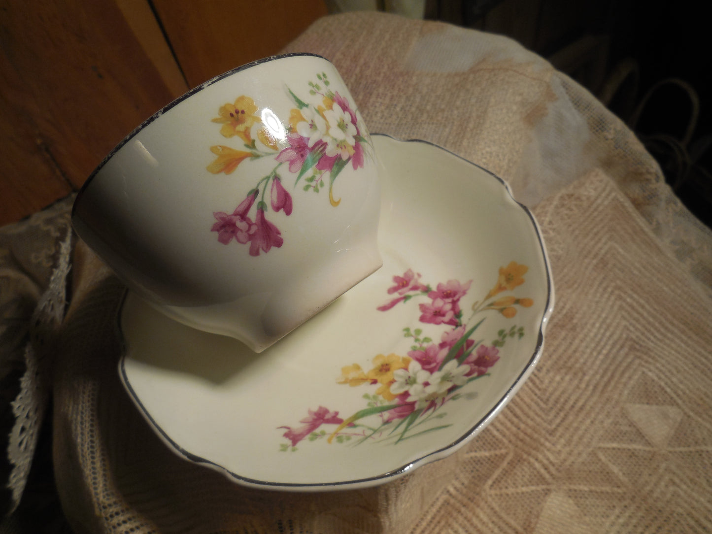 Collectible Vintage Tea Cup with Herbal Tea, hostess gift, Honey and Tea