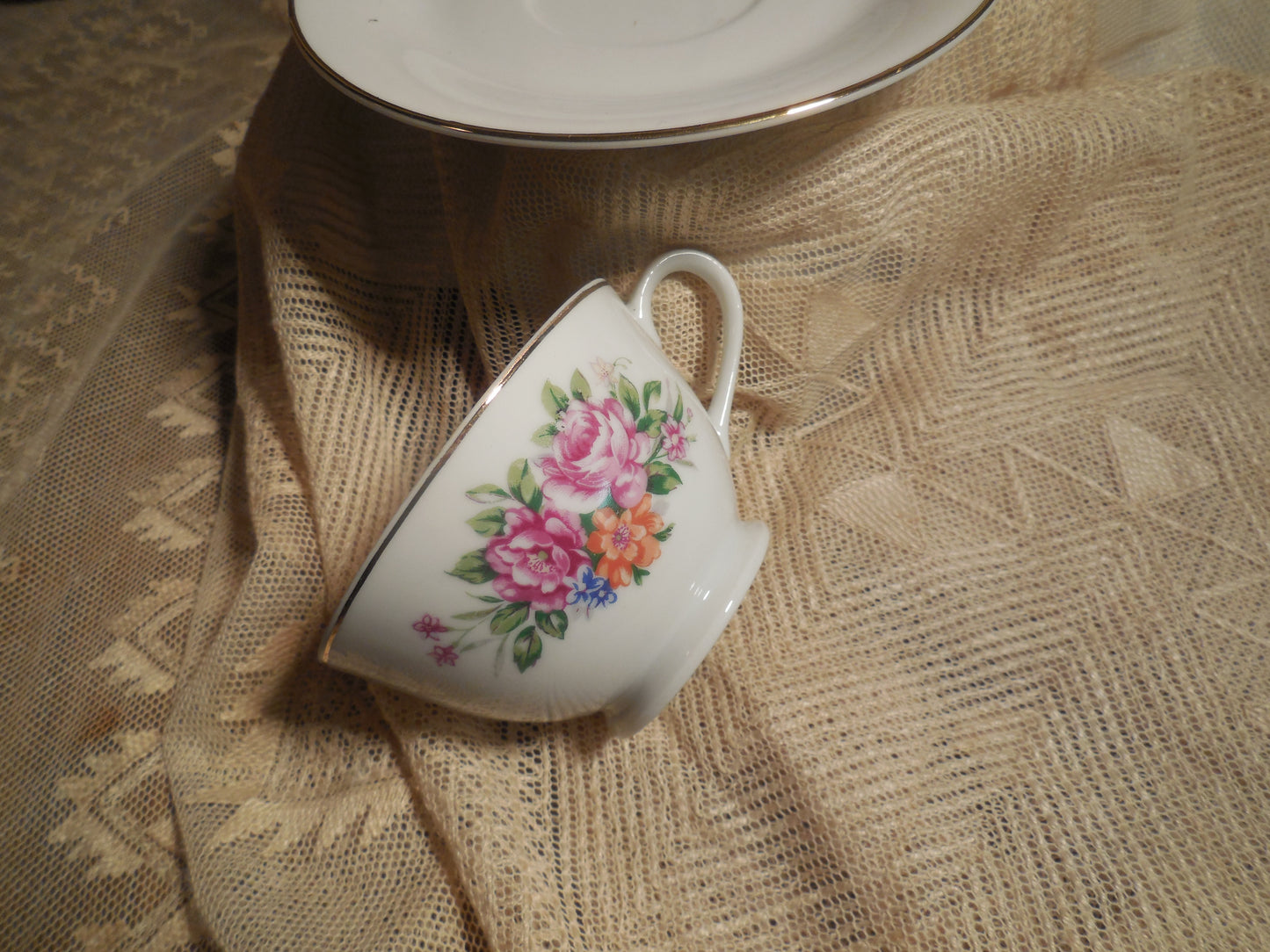 Collectible Vintage Tea Cup with Herbal Tea, hostess gift, Honey and Tea