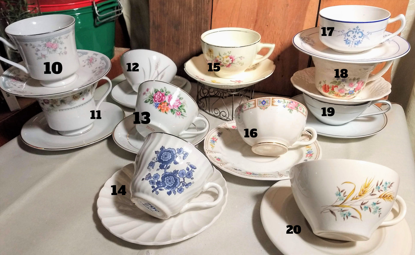 Collectible Vintage Tea Cup with Herbal Tea, hostess gift, Honey and Tea