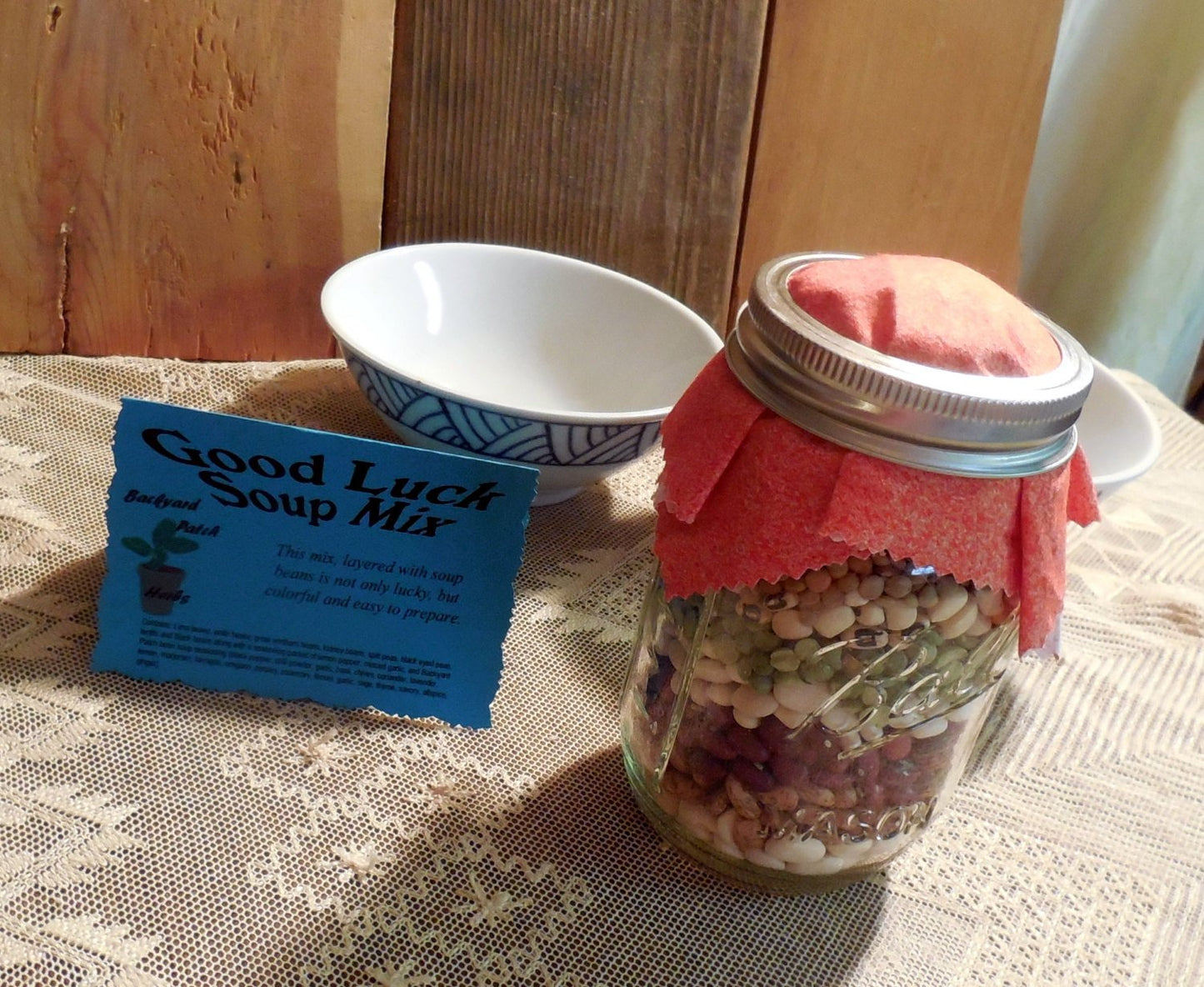 Jar Soup Mixes, Good Luck Soup, Heart & Harvest Soup, 5 Bean Soup or Pasta Fazuul soup mix in a Mason Jar