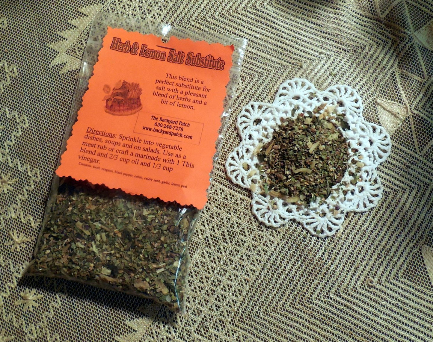 Salt Substitute refill bag, herb cooking seasoning, features garlic, onion, dried herbs, salt free