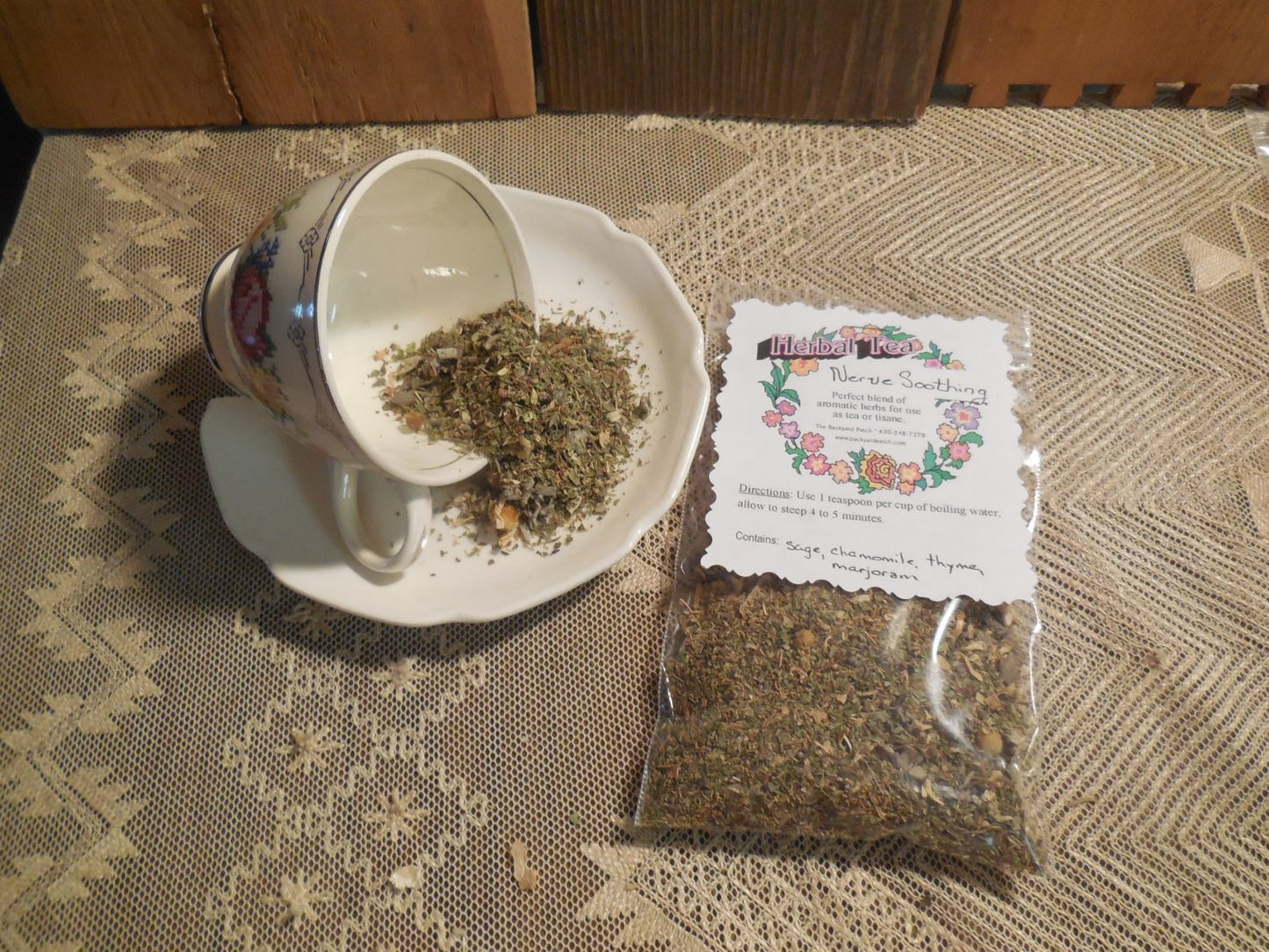 Nerve Soothing Loose Herbal Tea, chamomile, thyme, marjoram, sage, Backyard Patch
