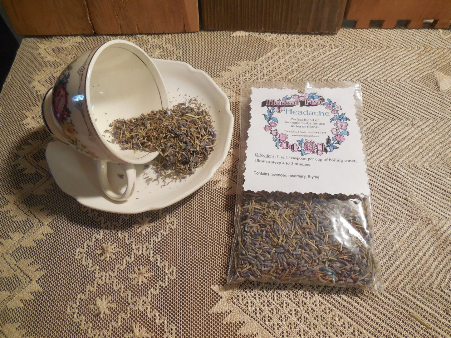 Headache Relief Loose Herbal Tea, lavender, thyme, rosemary, 100% caffeine free and organic