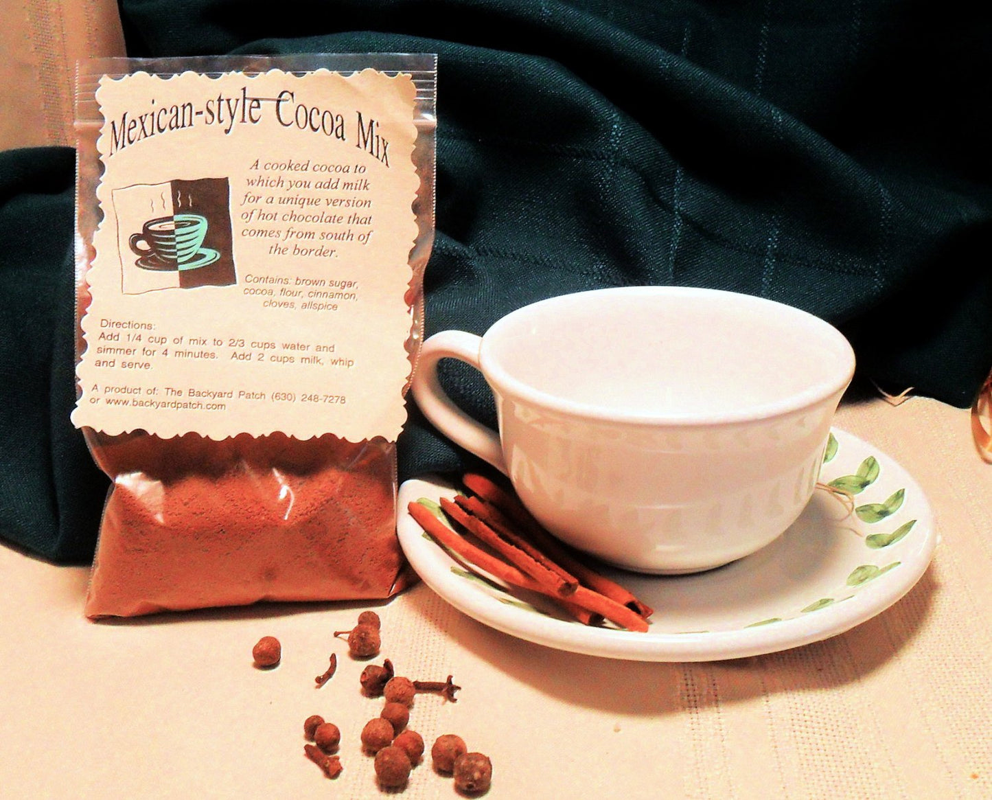 Instant Herbal Hot Chocolate - Cocoa Mixes, choose ONE of 5, cinnamon, nutmeg, allspice, cocoa, milk