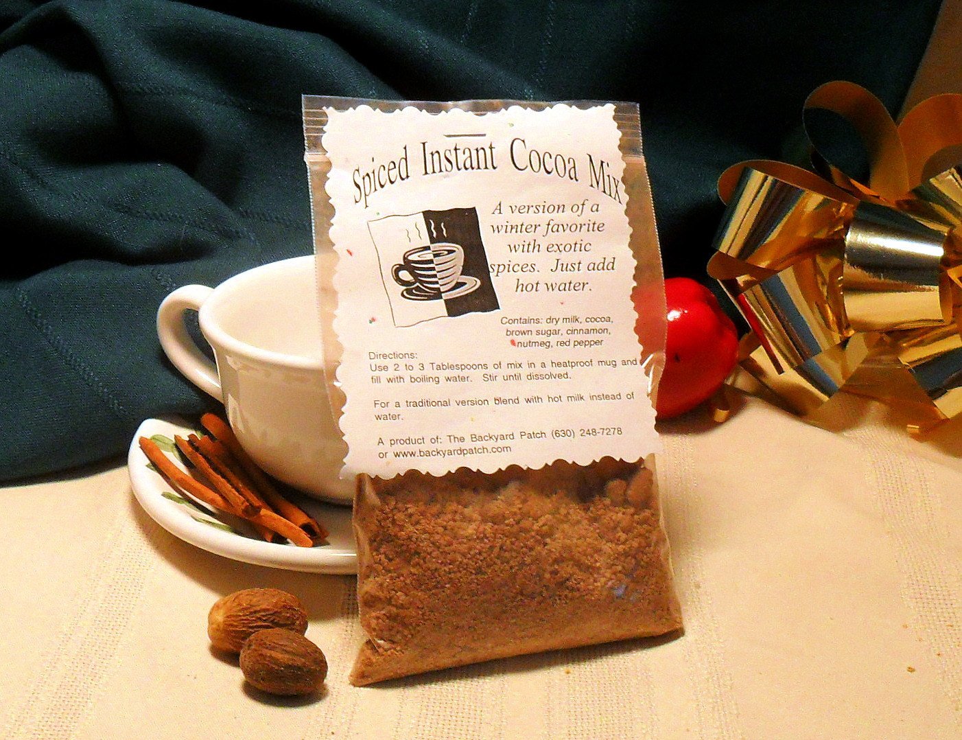 Instant Herbal Hot Chocolate - Cocoa Mixes, choose ONE of 5, cinnamon, nutmeg, allspice, cocoa, milk