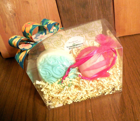 Bath Spa Box Gift Set, Lemon/Yellow, Bath Salts, Bath Fizz, soap