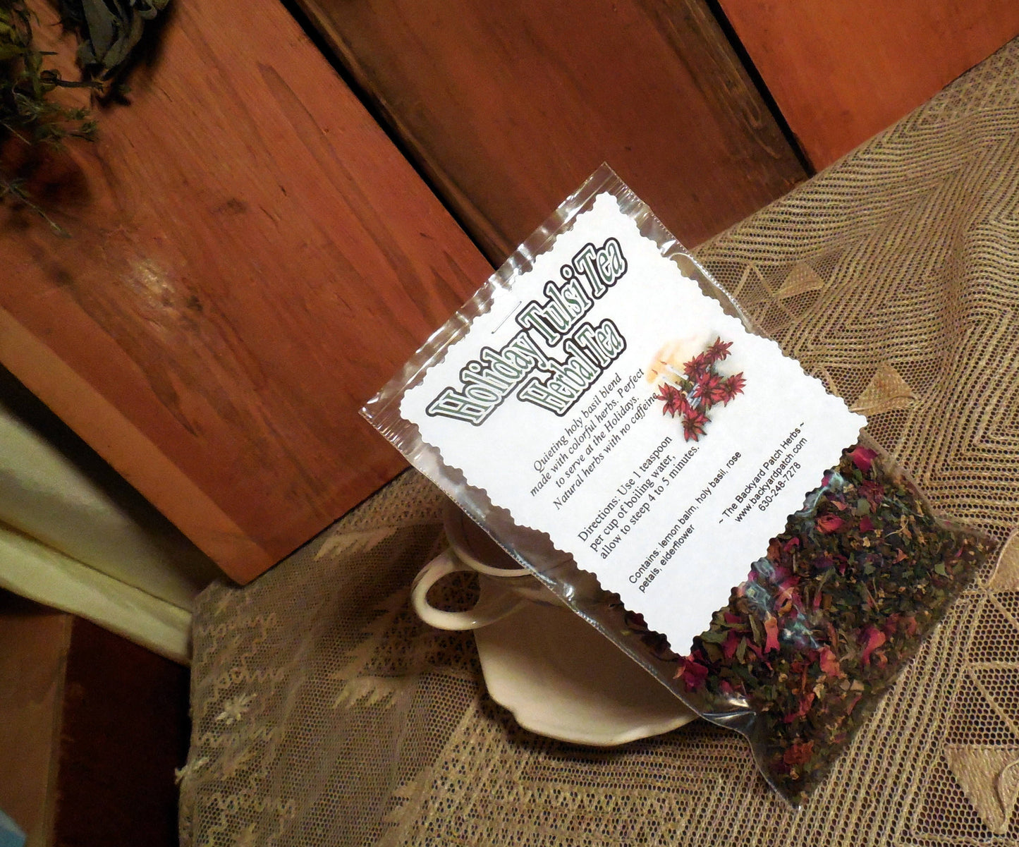 Holiday Tea Blend, Holiday Holy Basil Tea, Tulsi Tea, Lemon Balm, Elderflower, Rose petals
