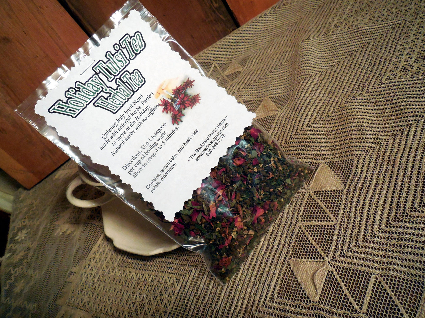 Holiday Tea Blend, Holiday Holy Basil Tea, Tulsi Tea, Lemon Balm, Elderflower, Rose petals
