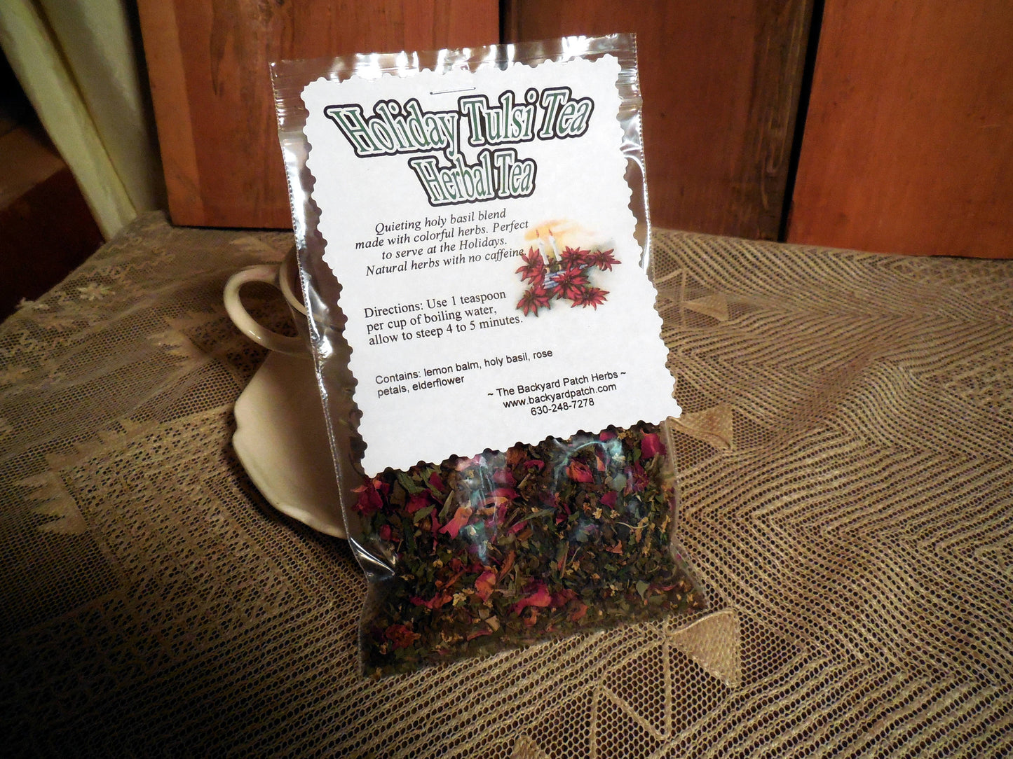 Holiday Tea Blend, Holiday Holy Basil Tea, Tulsi Tea, Lemon Balm, Elderflower, Rose petals