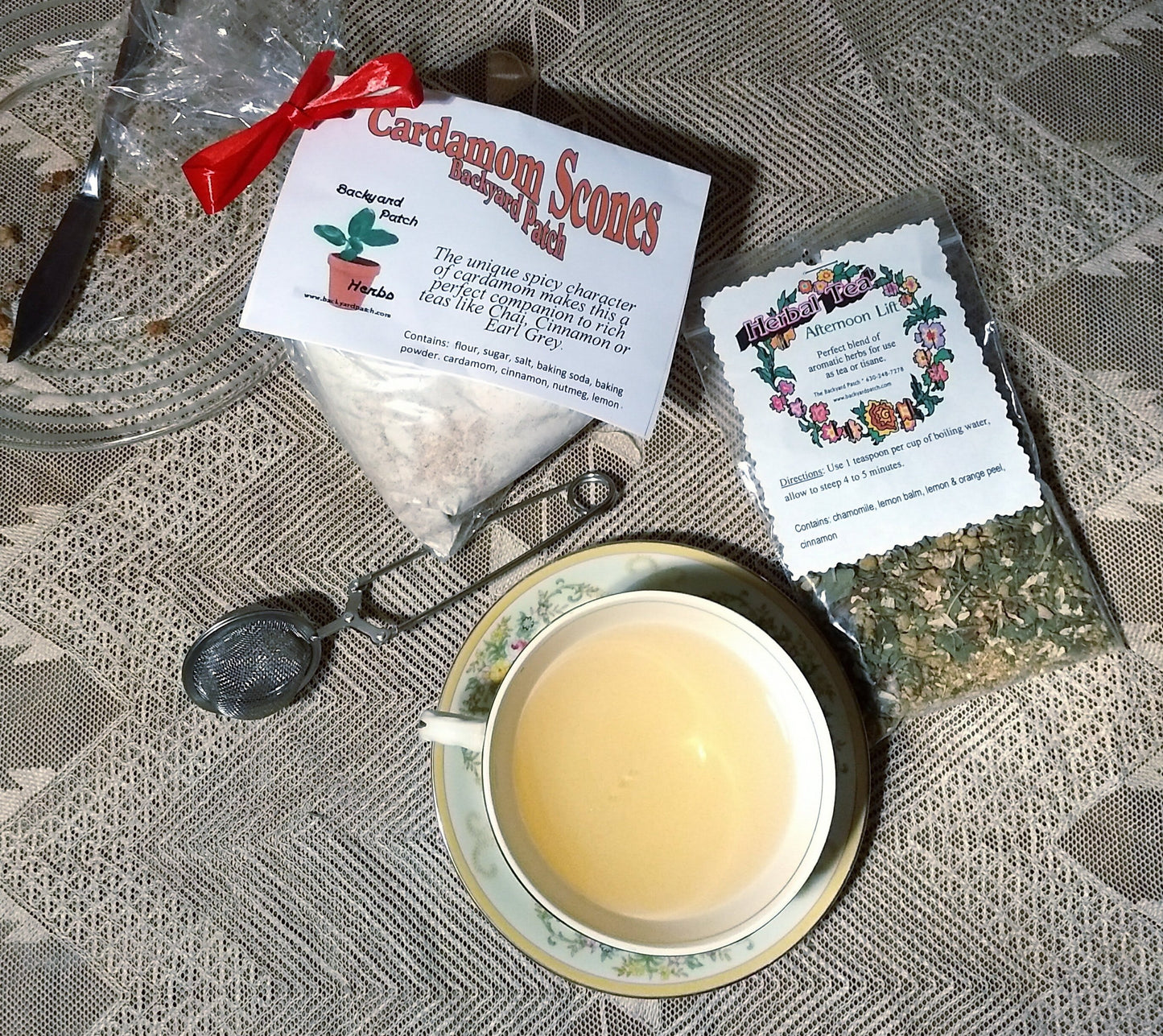 Scone and Tea Gift Set - Cardamom Scone Dry Mix and Afternoon Lift Herb Tea,