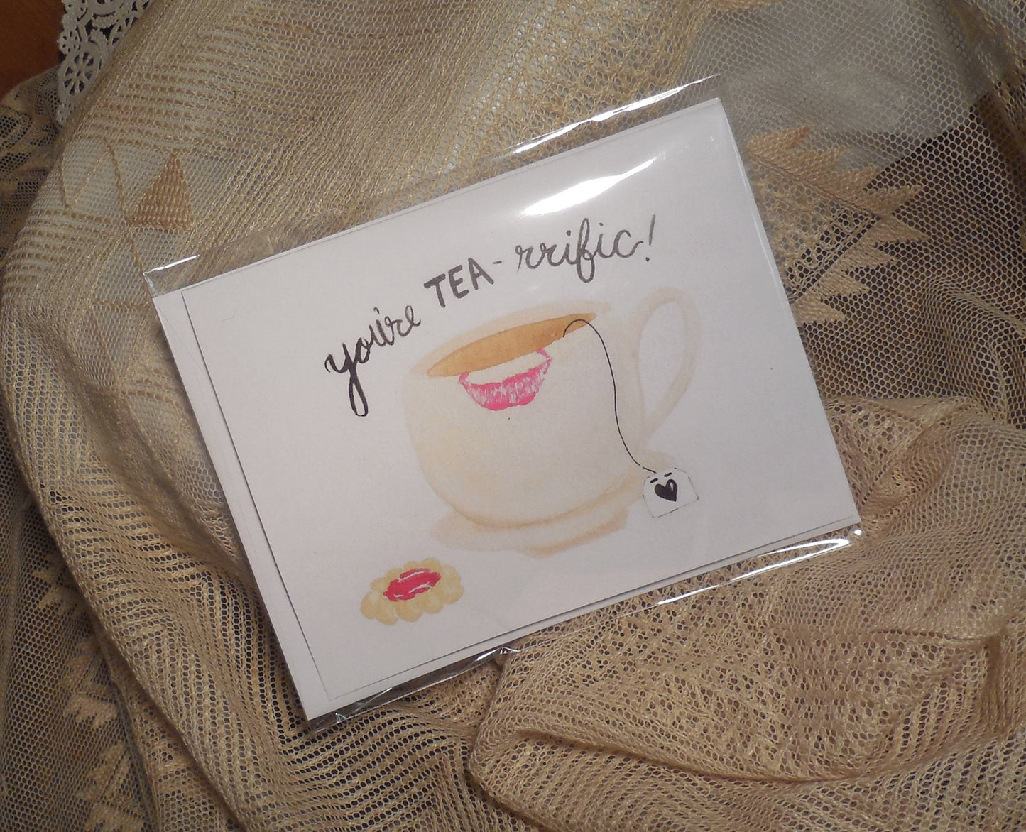 Greeting Card, Tea Theme Blank Card with tea bag, you are tea-riffic