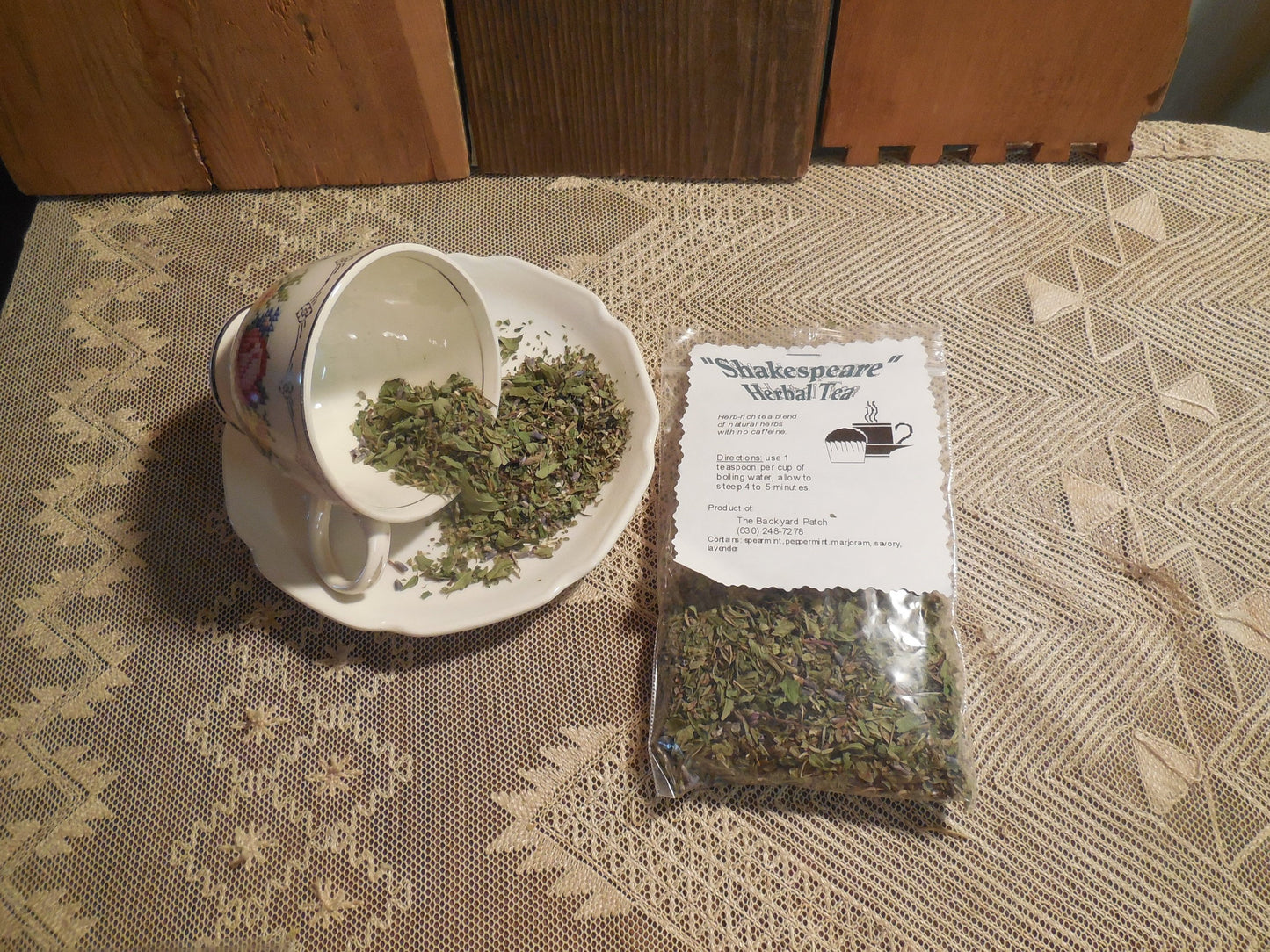 Shakespeare Loose Herbal Tea, mint, marjoram, savory, lavender, no caffeine, hand blended, Winter's Tale Tea