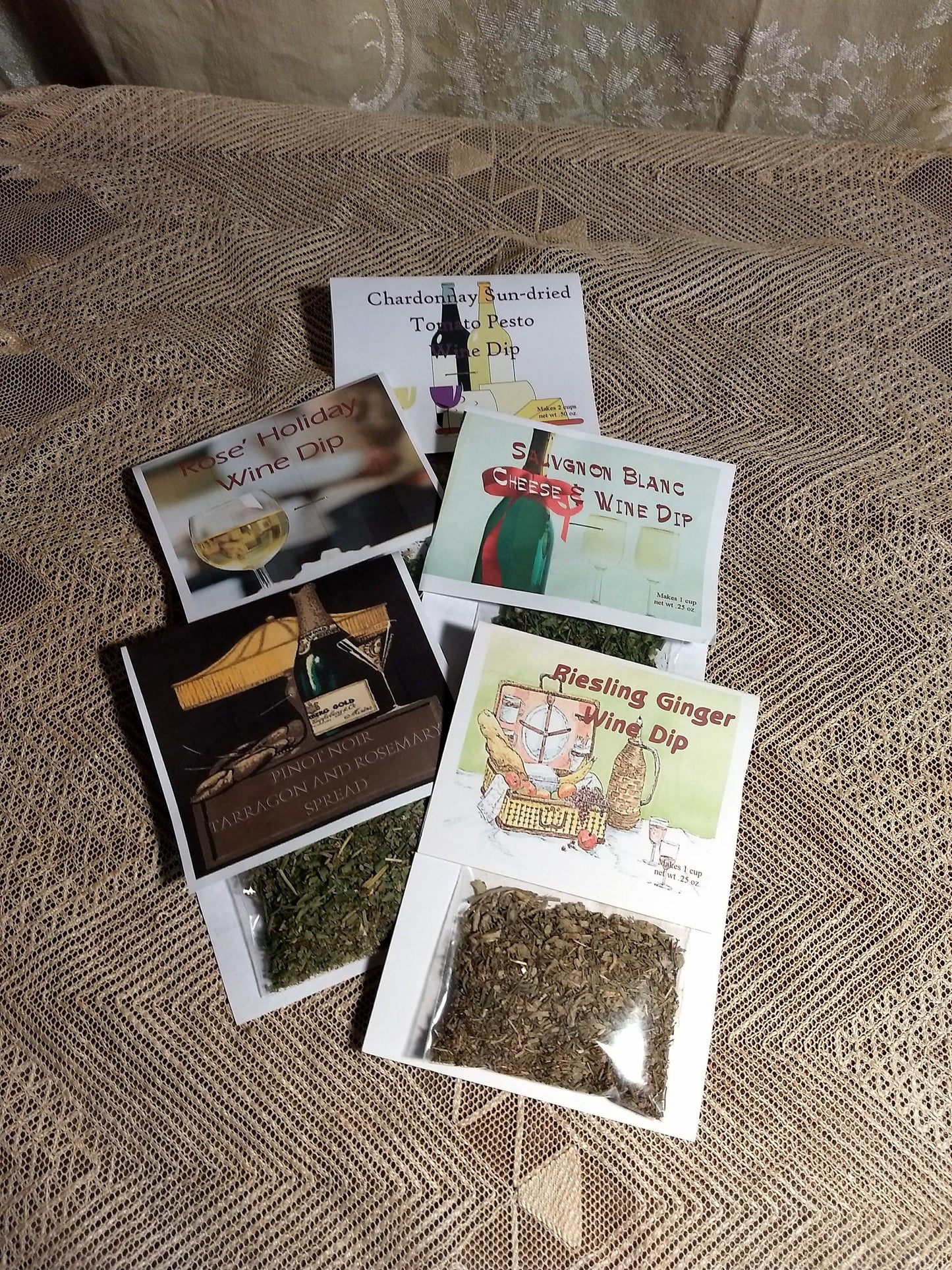 Wine Dip Mixes, 6 different herb blends for mixing a dip with wine
