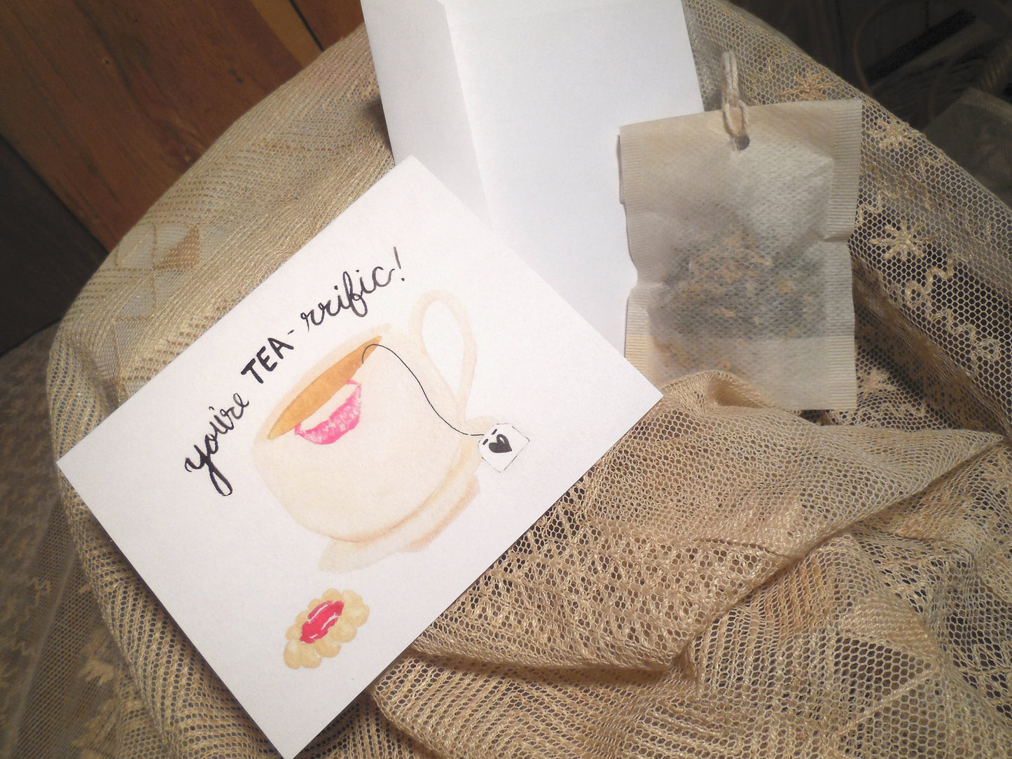 Greeting Card, Tea Theme Blank Card with tea bag, you are tea-riffic