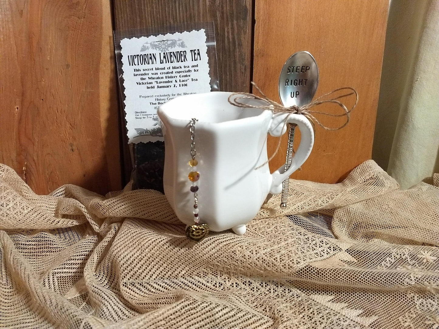 Tea Mug with stamped Spoon, Clever Sayings with your choice of Herb flavored tea