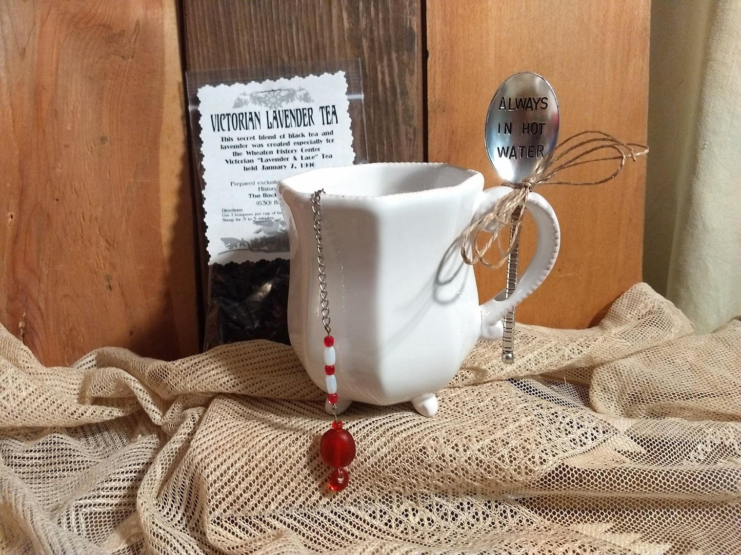 Tea Mug with stamped Spoon, Clever Sayings with your choice of Herb flavored tea