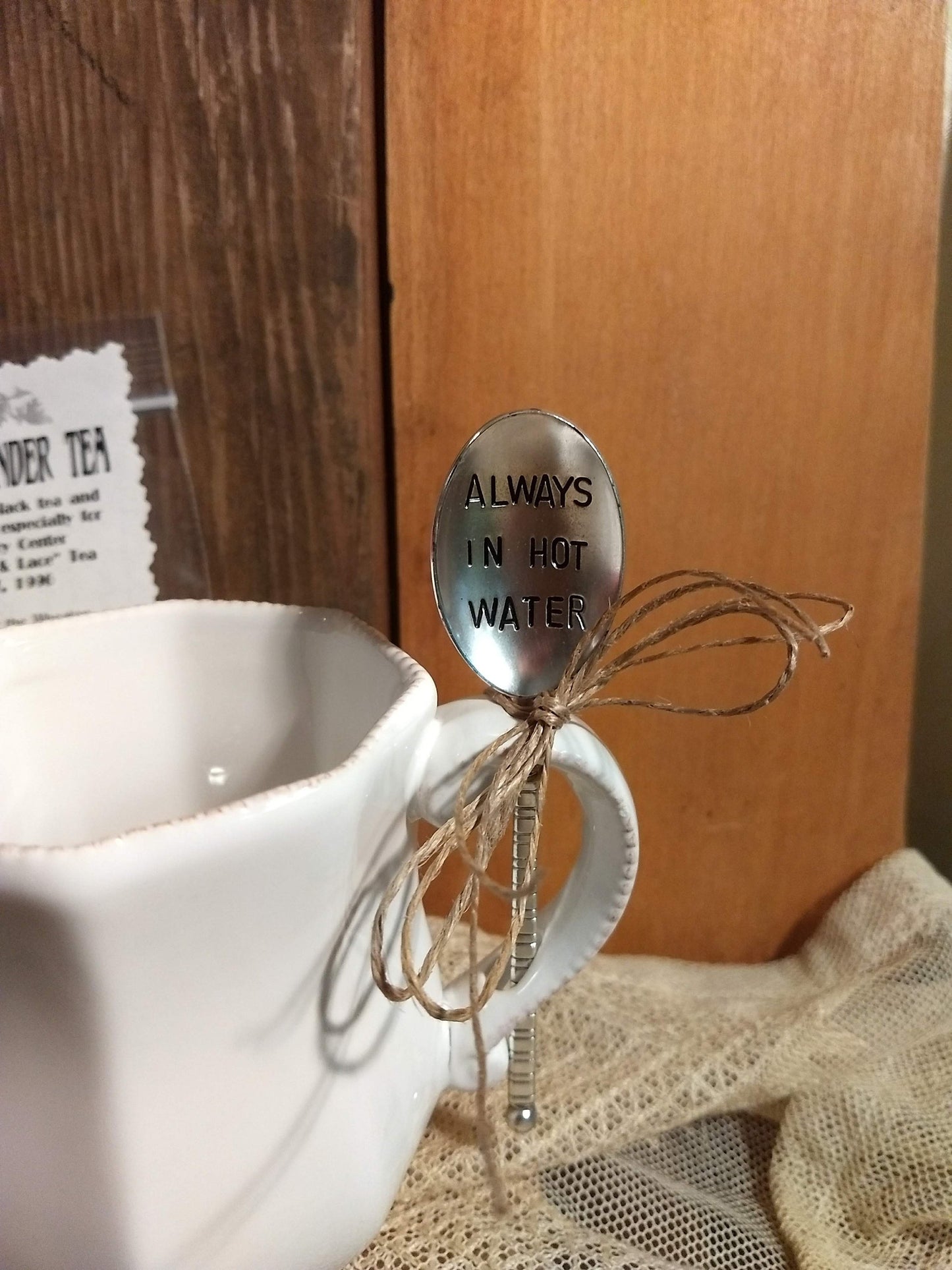 Tea Mug with stamped Spoon, Clever Sayings with your choice of Herb flavored tea