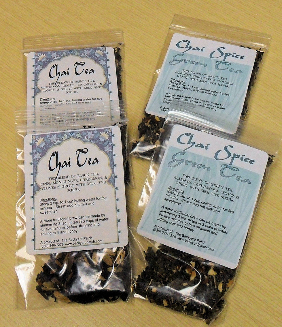 Chai Tea, both Green and Black Teas with spices and herbs, 3 different flavors,